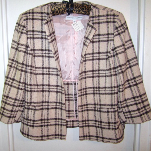 Carolina Herrera Jackets & Blazers - Light Pink Window Pane Plaid Jacket Wool Alpaca Blend Blazer